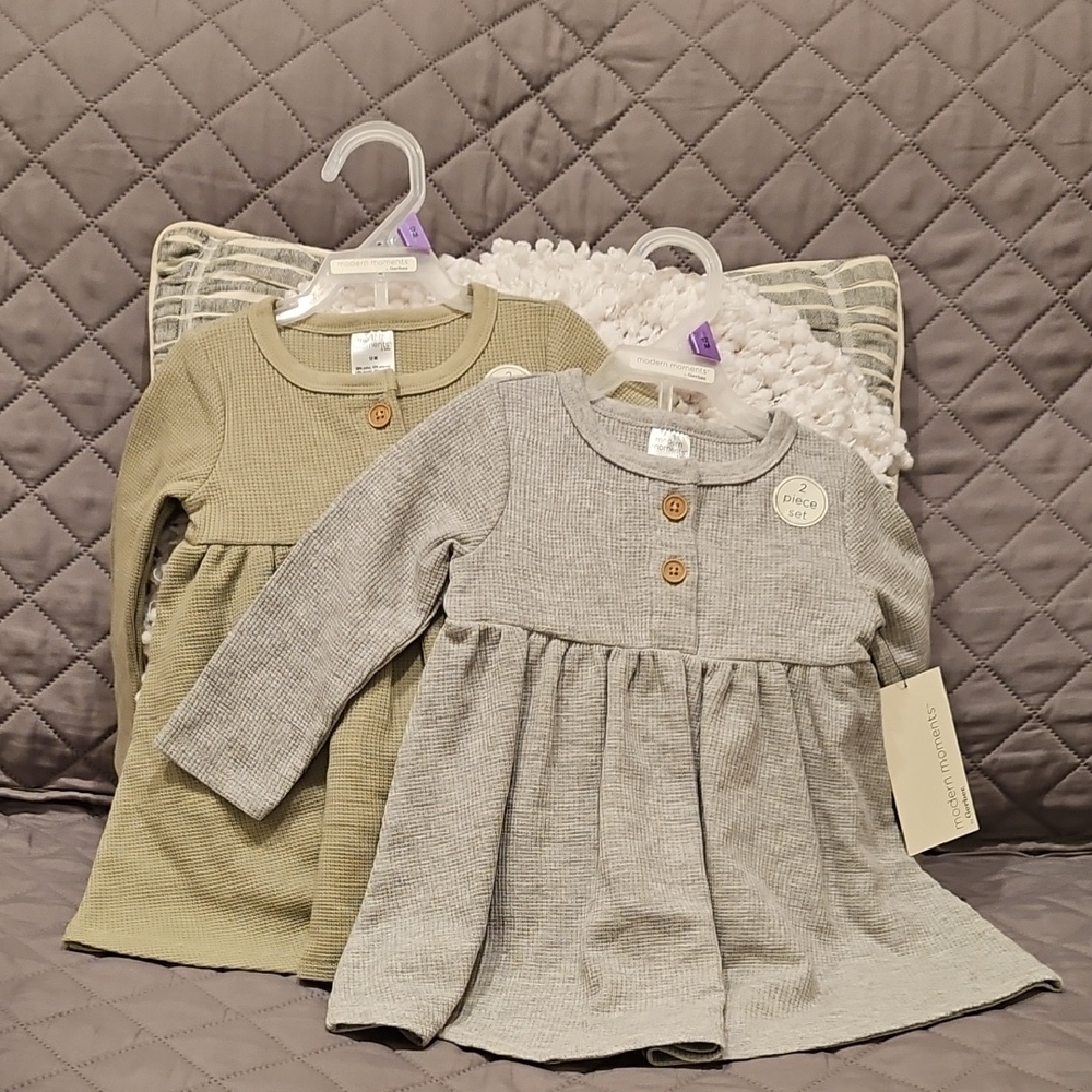 Gerber Modern Moments Kids Casual Dresses in Olive and Gray